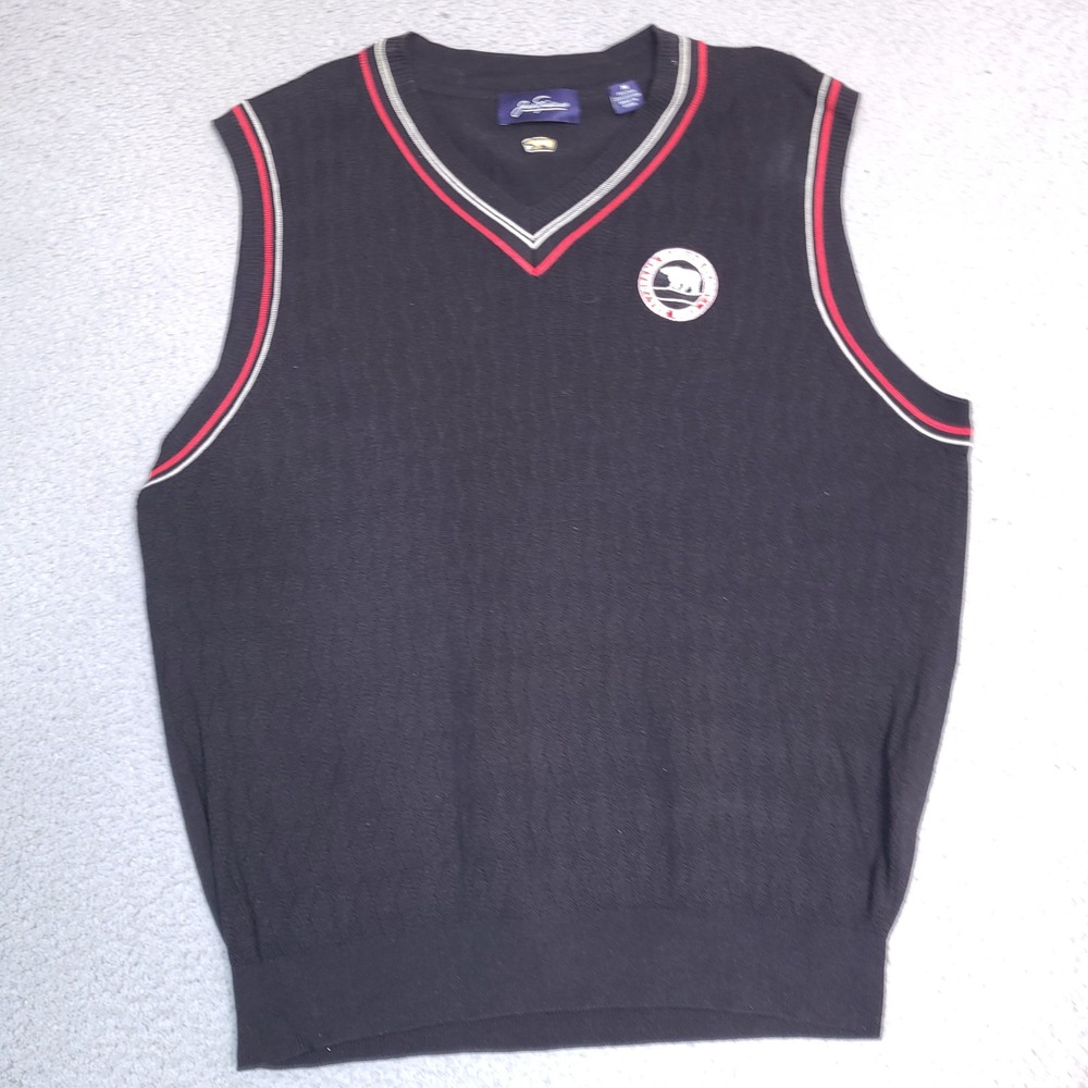 Jack Nicklaus Mens Silk Cotton Golf Sweater Vest Black Grand Traverse The Bear